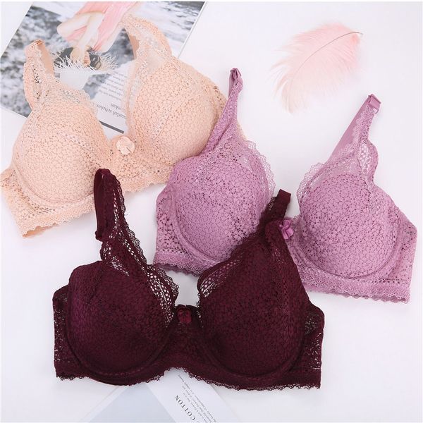 

2019 spring & summer plus size bralette new lace bras for women underwear lingerie deep v bra big plus size brassiere, Red;black