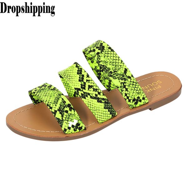 

summer women slippers snakeskin shoes ladies roman snake pattern beach sandals large size bohemia flat slippers dropshipping #zb, Black