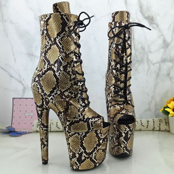 

leecabe snake pu upper 20cm high heel exotic platform pole dance boots, Black