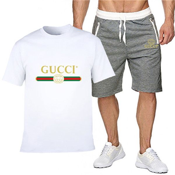 

2020 summer men 2 piece sets short sleeve tracksuits streetwear casual sports suit funny t-shirt+shorts mens suit clothing co, Gray