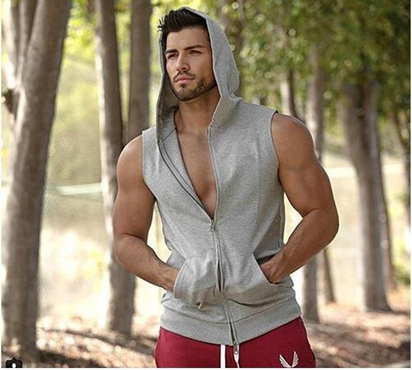 

mens sleeveless cool hoodie vest fashion designer vest r cardigan sport fitnness sweatershirt clothing wholesale m-xxl, Black