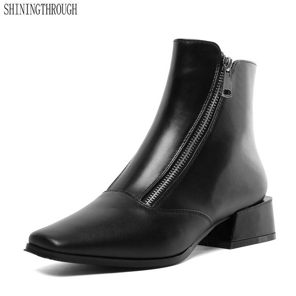 

fashion square heels brand women ankle boots autumn winter warm cow leather party shoes woman boots size 41 42 43, Black