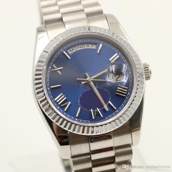 

2019 stainless steel 36mm mens watch watches wristwatch blue dial with day date ing, Slivery;brown