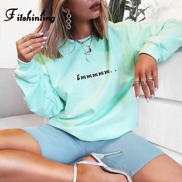 

fitshinling casual new autumn winter sweatshirts for women long moletom green slim kawaii letter print sweatshirt female clothes, Black