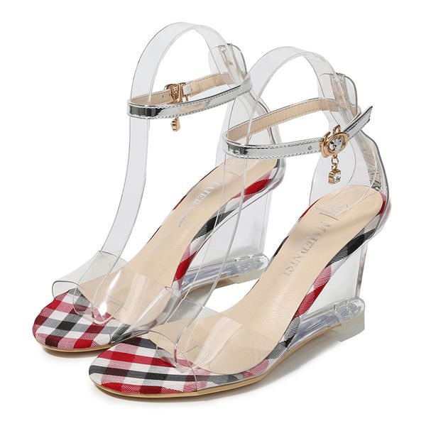 

2019 summer new transparent girl small size fashion open toe thick wedges with high heels female sandals shoes ms-a0088, Black