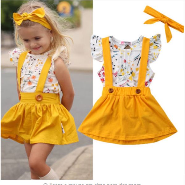 

girl baby summer children's suit flower pure belt skirt+hair belt fashion 3-piece cotton skirt summer explosions, White