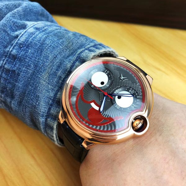 

супер новый стиль автоматическое движение ballon blue watch мужчины черный циферблат кожаный ремешок мужские часы montre homme, Slivery;brown