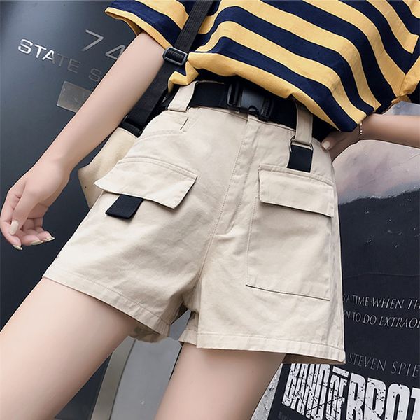 

plus size women shorts with belt solid color workwear high-waist casual streetwear shorts feminino bf army green short womem, White;black