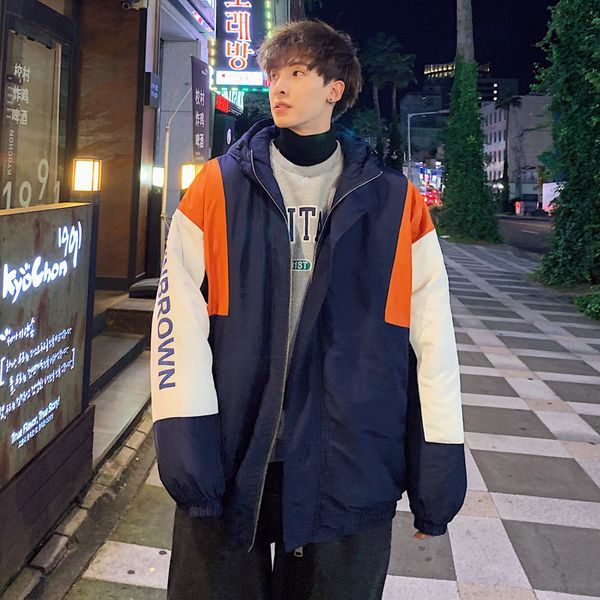 

men patchwork winter jacket 2020 mens korean hip hop hooded puffer jackets long coats male harajuku thick hip hop parka, Black