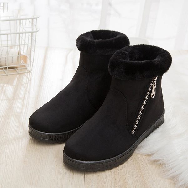 

Zip Winter Women's Snow Boots Non-slip Thick Warm Ankle Boots Women Fashion Middle-aged Mother's Winter Cotton Shoes, Burgundy
