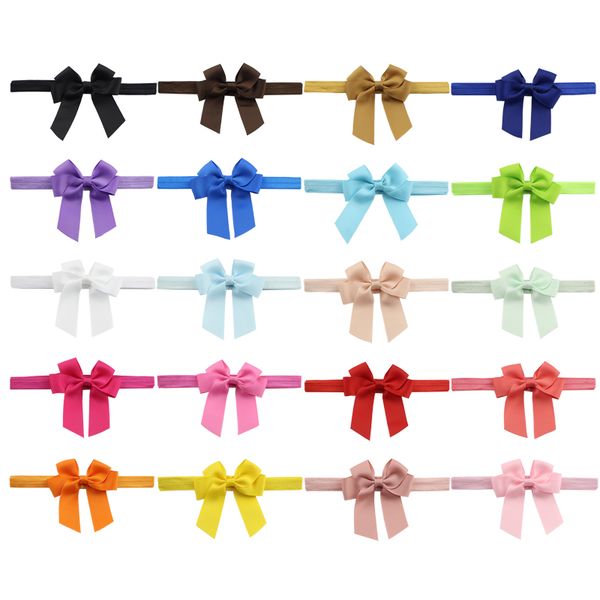 

20pcs/set colors ribbon headband solid candy color baby kids girls mini bowknot hairband elastic headband hair accessories, Slivery;white