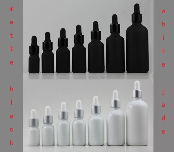 

50pcs / серия 5 мл 10 мл 15 мл 30 мл 50 мл 20ml 100ml белый нефрит черный матовый стеклянный флакон-капельница enssential бутылки масла прим