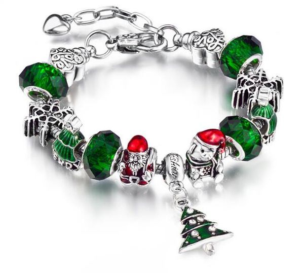 

handmade diy european and american bracelet christmas tree santa claus bear alloy large hole bead bracelet 19cm+3cm w702, Golden;silver