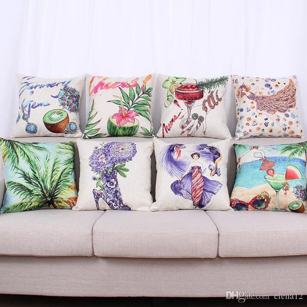 

new fashion illustration folk style 16 colors available decorative pillowcase cotton thick throw pillows covers flower pillow case by dhl