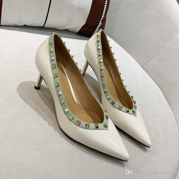 

new exclusive female fashion high heels trend casual studded shoes luxury designer shoes heel 8cm, Red;white