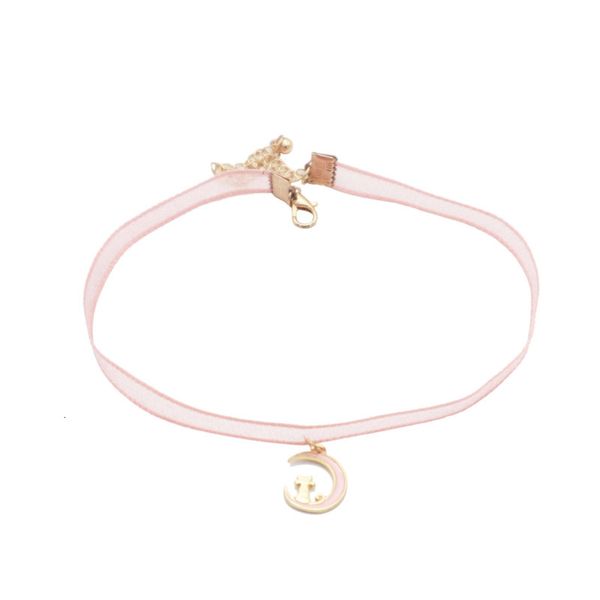 

2020 new women sweet lace choker cute collar pink lovely velvet chocker vintage moon pendant necklace clavicle chain, Blue;slivery