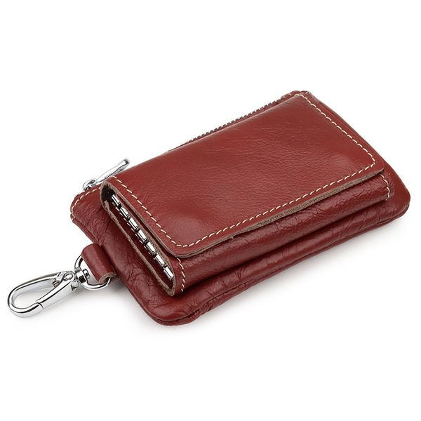 

genuine leather key case first layer cowhide coin purse multi-function package simple card bag, White