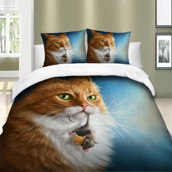 

wensd super king duvet cover set cats eat mice bedding western single double bed set animal 3d cat quilt cover dropship