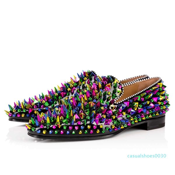 

fashion designer mens loafers black red spike patent leather slip on dress wedding flats bottoms shoe for business party size 39-47 30c