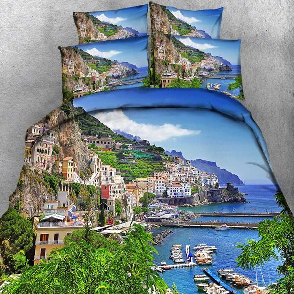 

bedding set 3d bed sheet duvet cover pillow case 3pcs seaside scenery luxury bedding home textiles