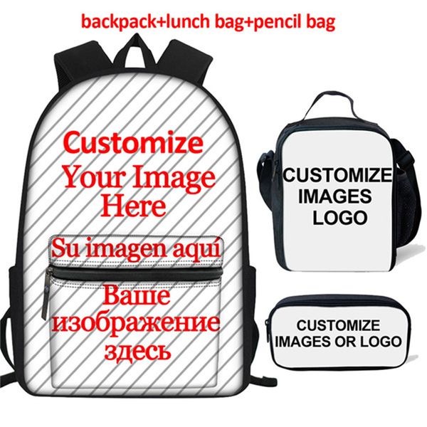 

jackherelook customized picture or logo 3set/pcs school bags for girls boys primary child women backpack plecak mochila escolar
