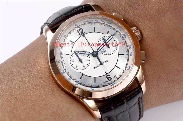 

chronograph watch swiss 7750 automatic satch 28800 vph sapphire crystal 18k rose gold stainless steel italy leather strap, Slivery;brown