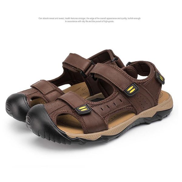 

sandals italian style fashion genuine leather for men business dress handmade shoes sandalias big size 47 48, Black