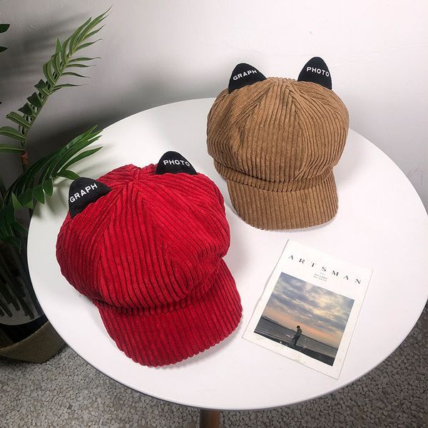 

korea autumn and winter acting cute lovely woolen cat ears beret a woman painter hat newsboy hats korean octagonal cap tide, Blue;gray