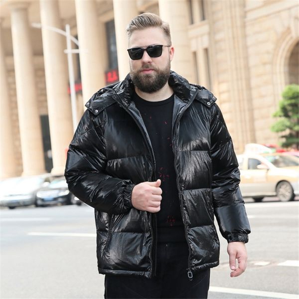 

170kg winter men's large size collar collar thick short section bright down jacket special body tide fat plus fertilizer plus si, Black