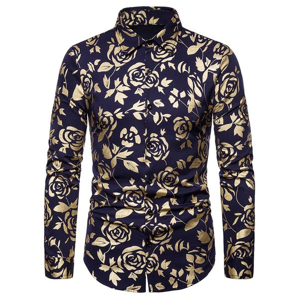 

fashion men's shirt camisa hawaiian printing men shirt long sleeve casual slim fit turn-down collar blouse camisa masculina, White;black