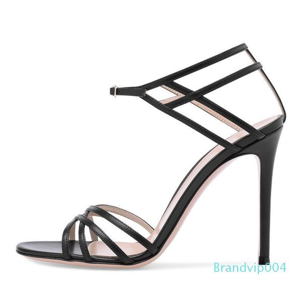 

2019 new fashion brand designer women buckle open toe sandals high heels large size wedding shoes ing, Black