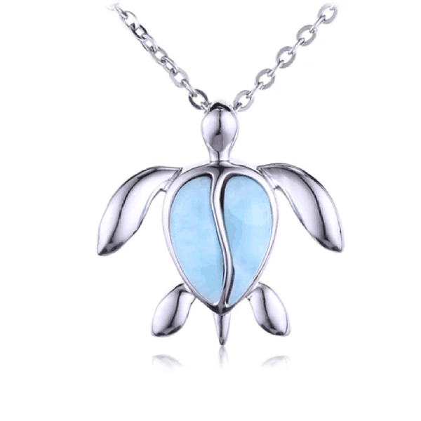 

beautiful fine jewelry 925 sterling silver natural dominica larimar sea turtle pendant necklace for gift