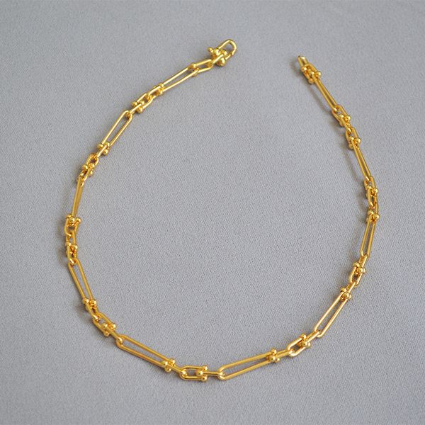 

original niche design u-lock cold metal wind brass chain fashion modern temperament necklace, Golden;silver