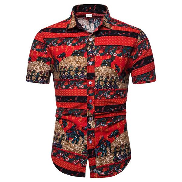 

linen shirt for man plus size hawaiian style short-sleeved blouse men social shirt men's clothes slim fit red summer new, White;black