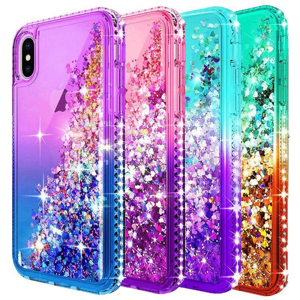 

For iphone x ca e luxury glitter liquid quick and floating flowing parkle hiny bling diamond tyli h clear cute ca e for iphone xr x max