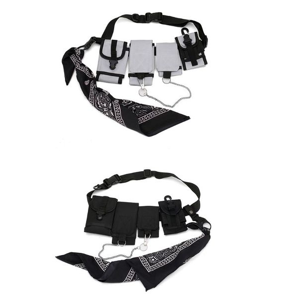 

stylish men's chest tactical waist bag multi-pocket fanny pack shoulder bag phone pouch with scarf boy fashion belt bum