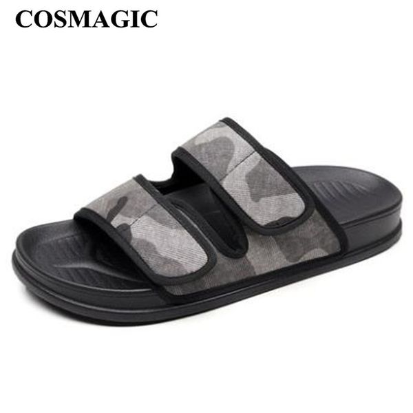 

cosmagic 2019 fashion men beach cork slippers summer camouflage hook loop non-slip casual outside slide shoe high quality, Blue;gray