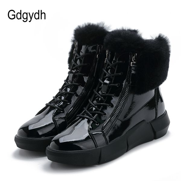 

gdgydh winter boots women genuine leather handmade snow boots women shoes thick increased winter warm comfortable casual flats, Black