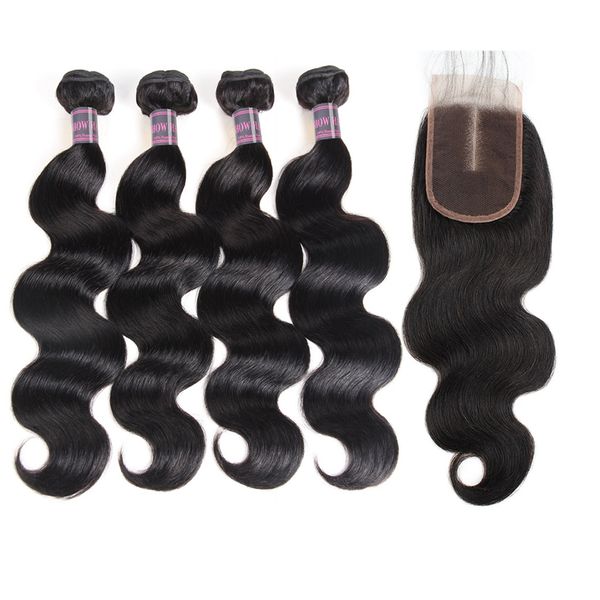 Indian Water Wave Human Hair Bundles With Closure Peruvian Wet And