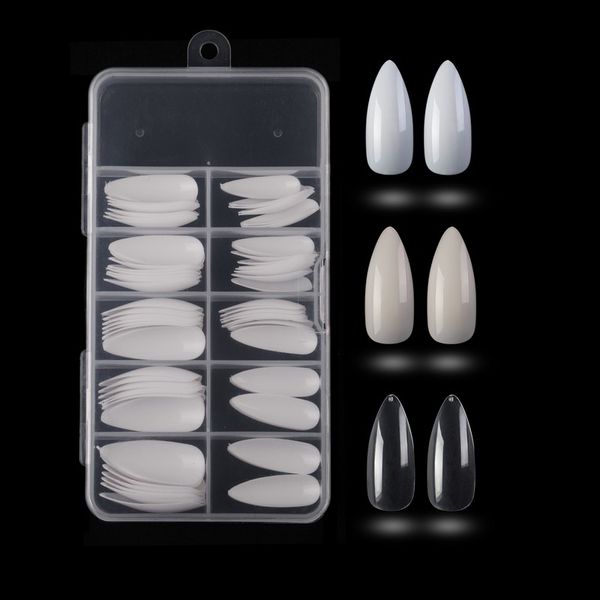 

100pcs/box professional false nails full cover natural artificial detachable nails tips oval stiletto nail tips fake, Red;gold