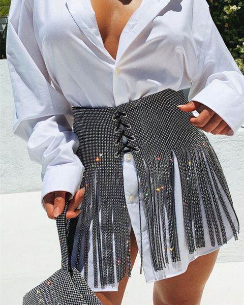 

shiny full rhinestone crystal wedding belt bridal female silver long fringe tassel women bling wide bondage belt straps, Black;brown