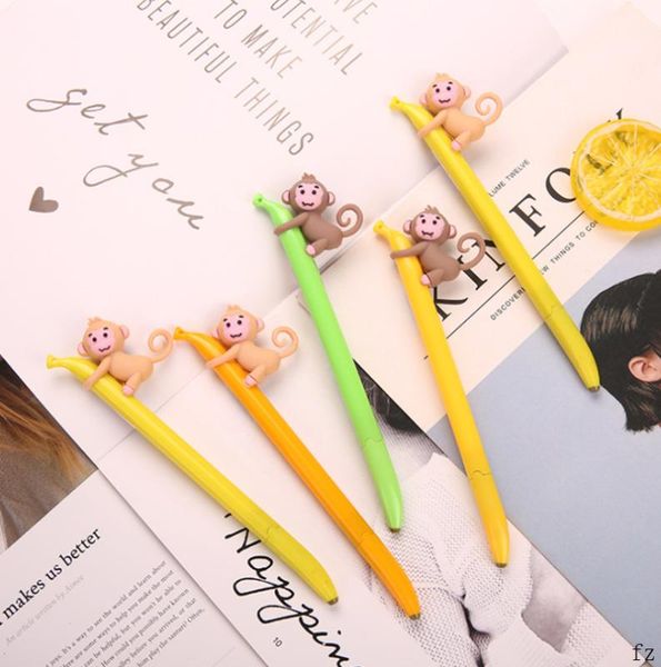

100 pcs monkey gel pen sweet banana 0.5mm black neutral pen office school supplies, Blue;orange