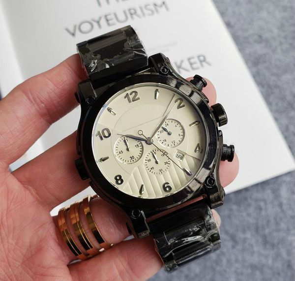 

high-end men's watch small dial work full-function chronograph stainless steel strap automatic date calendar business quartz watch men, Slivery;brown