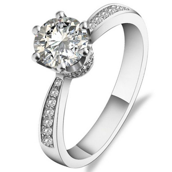 

1.5 18k white gold moissanite diamond ring crown double layer round women wedding party engagement anniversary ring vvs, Golden;silver