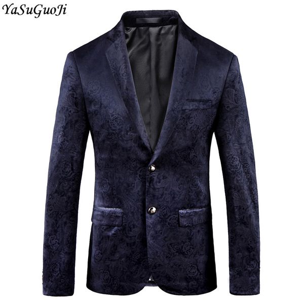 

yasuguoji новый 2019 осень смарт повседневная бизнес мужчины пиджак мода тонкий цветочный пиджак куртка костюм мужчины свадебный бархат, White;black
