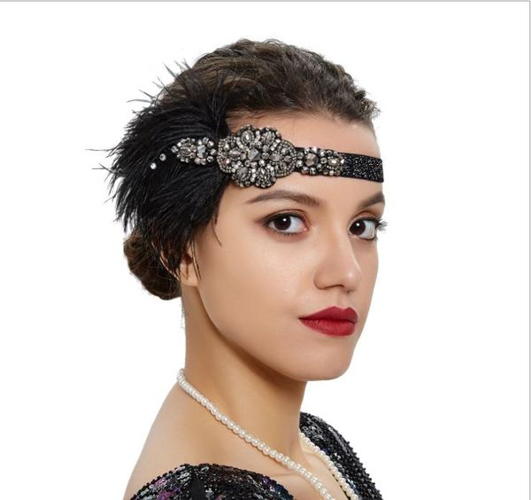 

ribbed elastic band with retro feather headband from europe and america, Silver