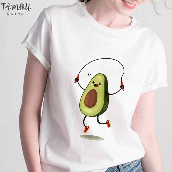 

cartoon avocado printed t shirt women 2020 new summer kawaii short sleeve women t shirt white thin section hipster tshirt clothes