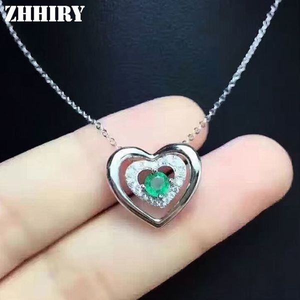 

zhhiry природный изумруд ожерелье подлинная 925 стерлингового серебра для женщин в форме сердца real gemstone изящных ювелирных изделий, Silver