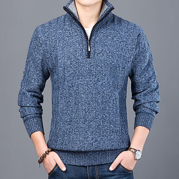 

2019 new brand fashion sweater men half zip pullover slim fit jumpers knitwear thick autumn casual clothing male size 2xl, White;black
