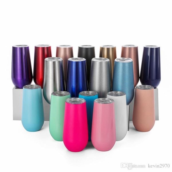 

6oz wine tumbler 14 colors vacuum insulated glass double wall stainless steel cup water beer mug with lids